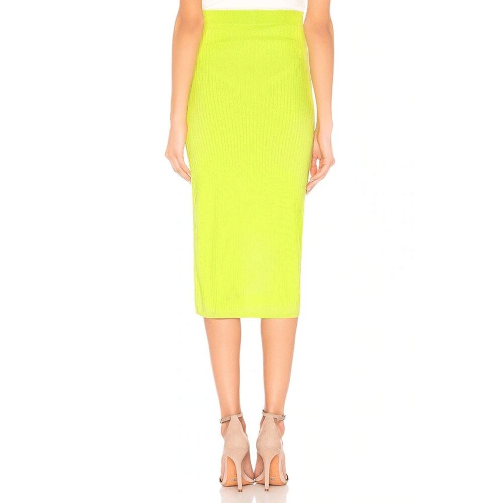 NWT Free People Skyline Midi Skirt Neon Lime Ribbed Knit Bodycon Slit S Bright - Picture 16 of 16